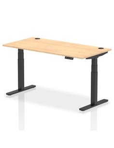 Dynamic Air 1600 x 800mm Height Adjustable Office Desk Maple Top Cable Ports Black Leg HA01219