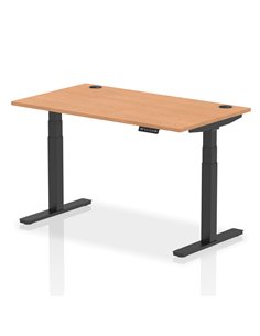 Dynamic Air 1400 x 800mm Height Adjustable Office Desk Oak Top Cable Ports Black Leg HA01222