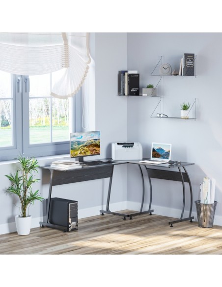 Homcom L-Shape Corner Computer Desk, Black - pic 7758 | FastDaddyshop