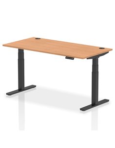 Dynamic Air 1600 x 800mm Height Adjustable Office Desk Oak Top Cable Ports Black Leg HA01223