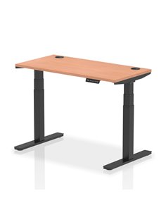 Dynamic Air 1200 x 600mm Height Adjustable Office Desk Beech Top Cable Ports Black Leg HA01225