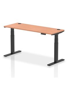 Dynamic Air 1600 x 600mm Height Adjustable Office Desk Beech Top Cable Ports Black Leg HA01227