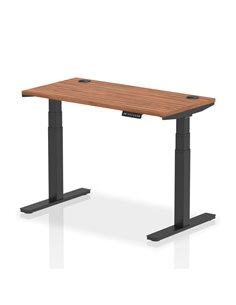 Dynamic Air 1200 x 600mm Height Adjustable Office Desk Walnut Top Cable Ports Black Leg HA01229