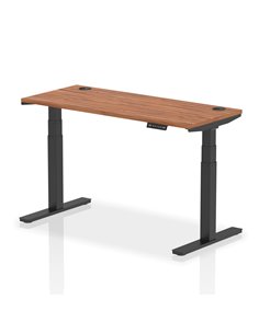Dynamic Air 1400 x 600mm Height Adjustable Office Desk Walnut Top Cable Ports Black Leg HA01230