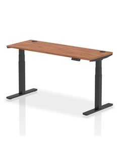 Dynamic Air 1600 x 600mm Height Adjustable Office Desk Walnut Top Cable Ports Black Leg HA01231