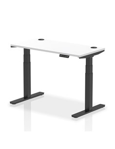 Dynamic Air 1200 x 600mm Height Adjustable Office Desk White Top Cable Ports Black Leg HA01233