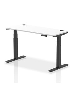 Dynamic Air 1400 x 600mm Height Adjustable Office Desk White Top Cable Ports Black Leg HA01234