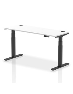 Dynamic Air 1600 x 600mm Height Adjustable Office Desk White Top Cable Ports Black Leg HA01235