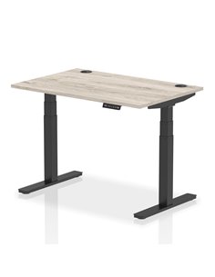 Dynamic Air 1200 x 800mm Height Adjustable Office Desk Grey Oak Top Cable Ports Black Leg HA01249