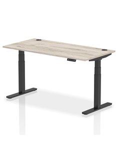 Dynamic Air 1600 x 800mm Height Adjustable Office Desk Grey Oak Top Cable Ports Black Leg HA01251
