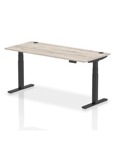 Dynamic Air 1800 x 800mm Height Adjustable Office Desk Grey Oak Top Cable Ports Black Leg HA01252