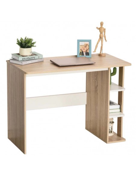 Homcom Computer Desk with 3-Tier Side Shelves and Wide Table Top, Oak - pic 7761 | FastDaddyshop