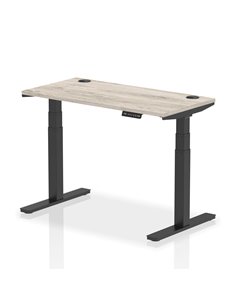 Dynamic Air 1200 x 600mm Height Adjustable Office Desk Grey Oak Top Cable Ports Black Leg HA01253