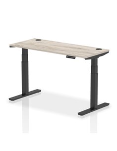 Dynamic Air 1400 x 600mm Height Adjustable Office Desk Grey Oak Top Cable Ports Black Leg HA01254