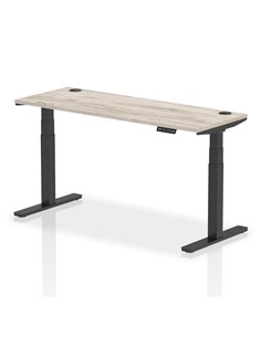 Dynamic Air 1600 x 600mm Height Adjustable Office Desk Grey Oak Top Cable Ports Black Leg HA01255
