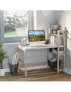 Homcom Computer Desk with Shelves, White Wood Grain 2