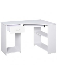 Homcom L-Shaped Corner Computer Desk with 2 Shelves, Wide Worktop Keyboard, Tray Drawer & CPU Stand, White