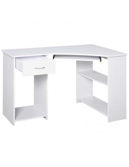 Homcom L-Shaped Corner Computer Desk with 2 Shelves, Wide Worktop Keyboard, Tray Drawer & CPU Stand, White - pic 7765 | FastDaddyshop