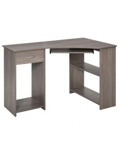 Homcom L-Shaped Corner Computer Desk with 2 Shelves, Wide Worktop Keyboard, Tray Drawer & CPU Stand, Grey