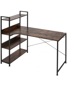 Homcom Computer Desk with 4-Tier Storage Shelf, Metal Frame, Brown