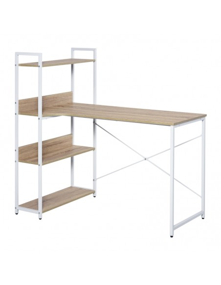 Homcom Computer Desk with 4-Tier Storage Shelf, Metal Frame, Oak - pic 7768 | FastDaddyshop