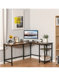 Homcom L-Shaped Computer Desk with Adjustable Storage Shelf, Rustic Brown 2