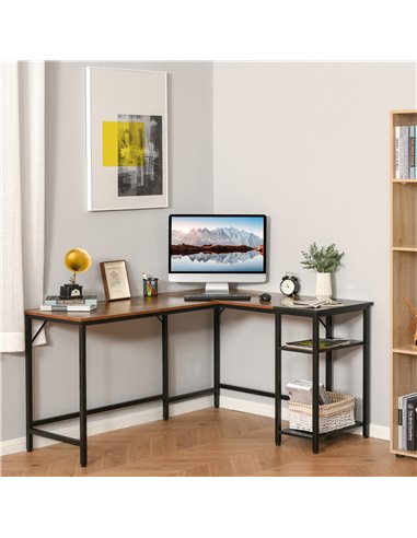HOMCOM L-Shaped Computer Desk Industrial Cornor Writing Desk with Adjustable Storage Shelf Space-Saving Home Office Workstation 