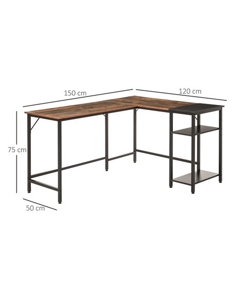 HOMCOM L-Shaped Computer Desk Industrial Cornor Writing Desk with Adjustable Storage Shelf Space-Saving Home Office Workstation  - pic 7770 | FastDaddyshop