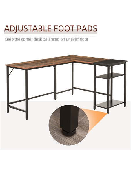 HOMCOM L-Shaped Computer Desk Industrial Cornor Writing Desk with Adjustable Storage Shelf Space-Saving Home Office Workstation  - pic 7773 | FastDaddyshop