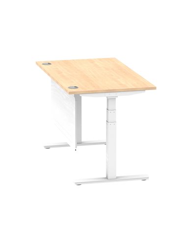 Dynamic Air Modesty 1400 x 800mm Height Adjustable Office Desk Maple Top Cable Ports Modesty Panel HA01354