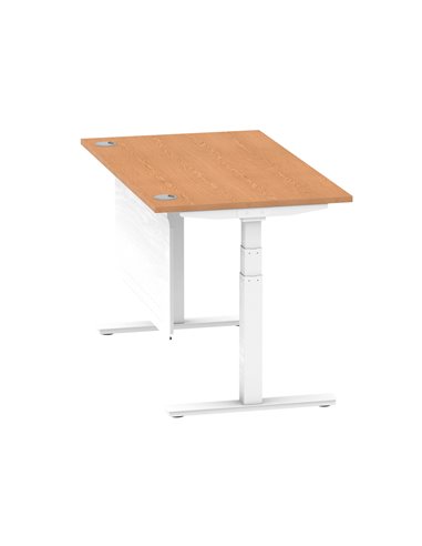 Dynamic Air Modesty 1400 x 800mm Height Adjustable Office Desk Oak Top Cable Ports Modesty Panel HA01358