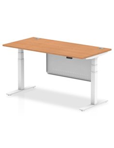 Dynamic Air Modesty 1600 x 800mm Height Adjustable Office Desk Oak Top Cable Ports Modesty Panel HA01359