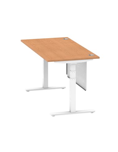 Dynamic Air Modesty 1600 x 800mm Height Adjustable Office Desk Oak Top Cable Ports Modesty Panel HA01359