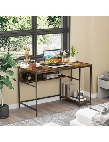 HOMCOM Home Compact Small Computer Desk Writing Study Table Office PC Workstation Gaming Studying with Storage Shelf, Rustic Bro
