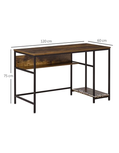HOMCOM Home Compact Small Computer Desk Writing Study Table Office PC Workstation Gaming Studying with Storage Shelf, Rustic Bro