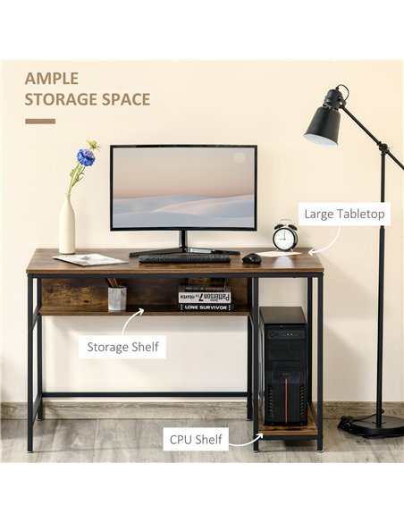 HOMCOM Home Compact Small Computer Desk Writing Study Table Office PC Workstation Gaming Studying with Storage Shelf, Rustic Bro - pic 7803 | FastDaddyshop