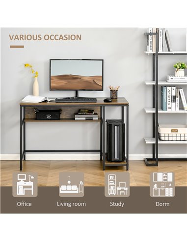 HOMCOM Home Compact Small Computer Desk Writing Study Table Office PC Workstation Gaming Studying with Storage Shelf, Rustic Bro