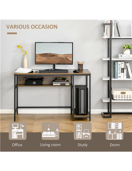 HOMCOM Home Compact Small Computer Desk Writing Study Table Office PC Workstation Gaming Studying with Storage Shelf, Rustic Bro - pic 7805 | FastDaddyshop
