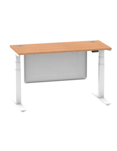 Dynamic Air Modesty 1400 x 600mm Height Adjustable Office Desk Oak Top Cable Ports Modesty Panel HA01398