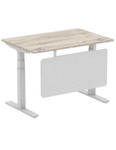 Dynamic Air Modesty 1200 x 800mm Height Adjustable Office Desk Grey Oak Top Cable Ports Modesty Panel HA01409