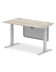 Dynamic Air Modesty 1400 x 800mm Height Adjustable Office Desk Grey Oak Top Cable Ports Modesty Panel HA01411