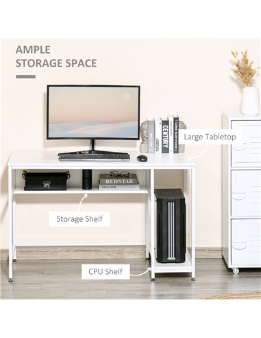 HOMCOM Home Compact Small Computer Desk Writing Study Table Office PC Workstation Gaming Studying with Storage Shelf, White