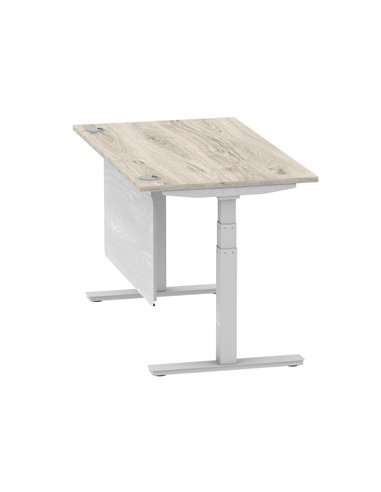 Dynamic Air Modesty 1400 x 800mm Height Adjustable Office Desk Grey Oak Top Cable Ports Modesty Panel HA01411