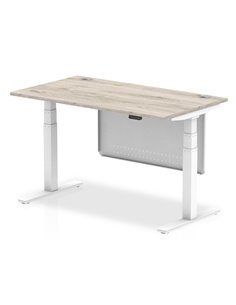 Dynamic Air Modesty 1400 x 800mm Height Adjustable Office Desk Grey Oak Top Cable Ports Modesty Panel HA01412