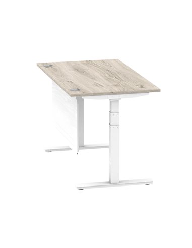 Dynamic Air Modesty 1400 x 800mm Height Adjustable Office Desk Grey Oak Top Cable Ports Modesty Panel HA01412