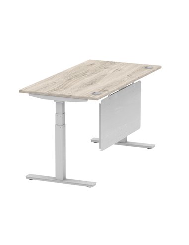 Dynamic Air Modesty 1600 x 800mm Height Adjustable Office Desk Grey Oak Top Cable Ports Modesty Panel HA01413