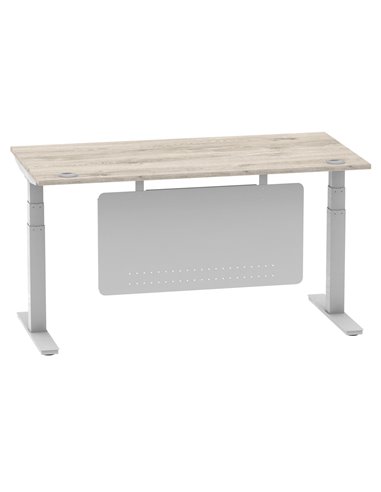 Dynamic Air Modesty 1600 x 800mm Height Adjustable Office Desk Grey Oak Top Cable Ports Modesty Panel HA01413