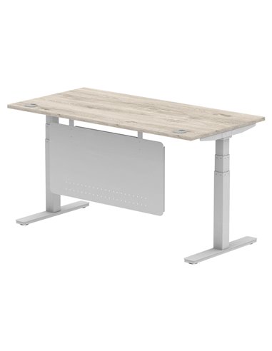Dynamic Air Modesty 1600 x 800mm Height Adjustable Office Desk Grey Oak Top Cable Ports Modesty Panel HA01413