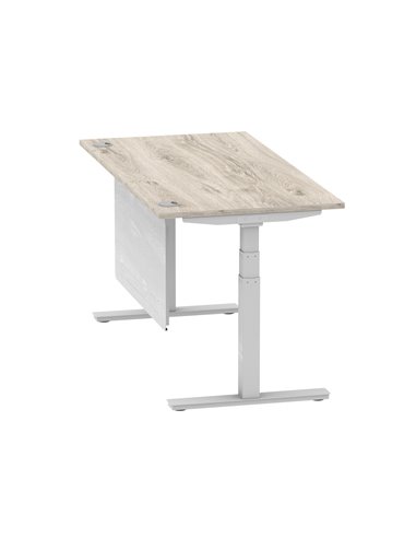 Dynamic Air Modesty 1600 x 800mm Height Adjustable Office Desk Grey Oak Top Cable Ports Modesty Panel HA01413