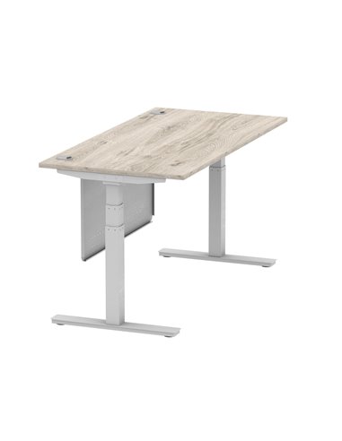 Dynamic Air Modesty 1600 x 800mm Height Adjustable Office Desk Grey Oak Top Cable Ports Modesty Panel HA01413